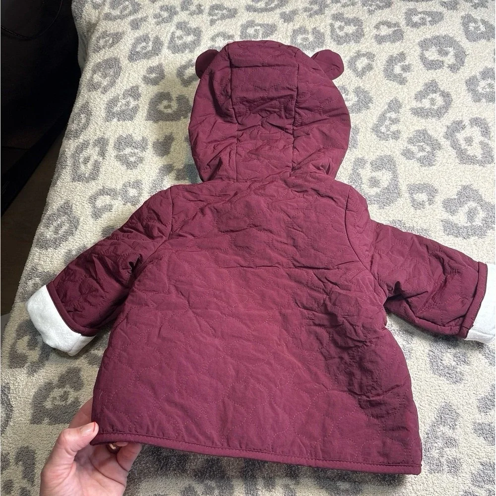 Infant girls 12 months First Impressions burgundy coat with bear ears hood fleec